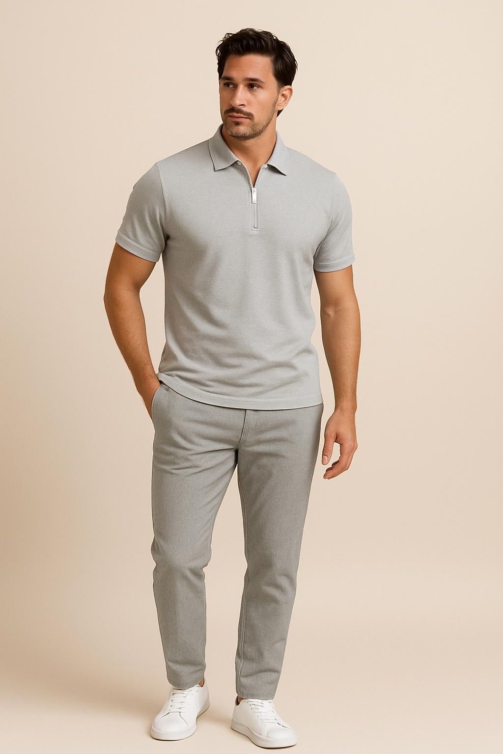 AROSA| Herren Sommer Poloshirt mit Reißverschluss und schmaler Passform