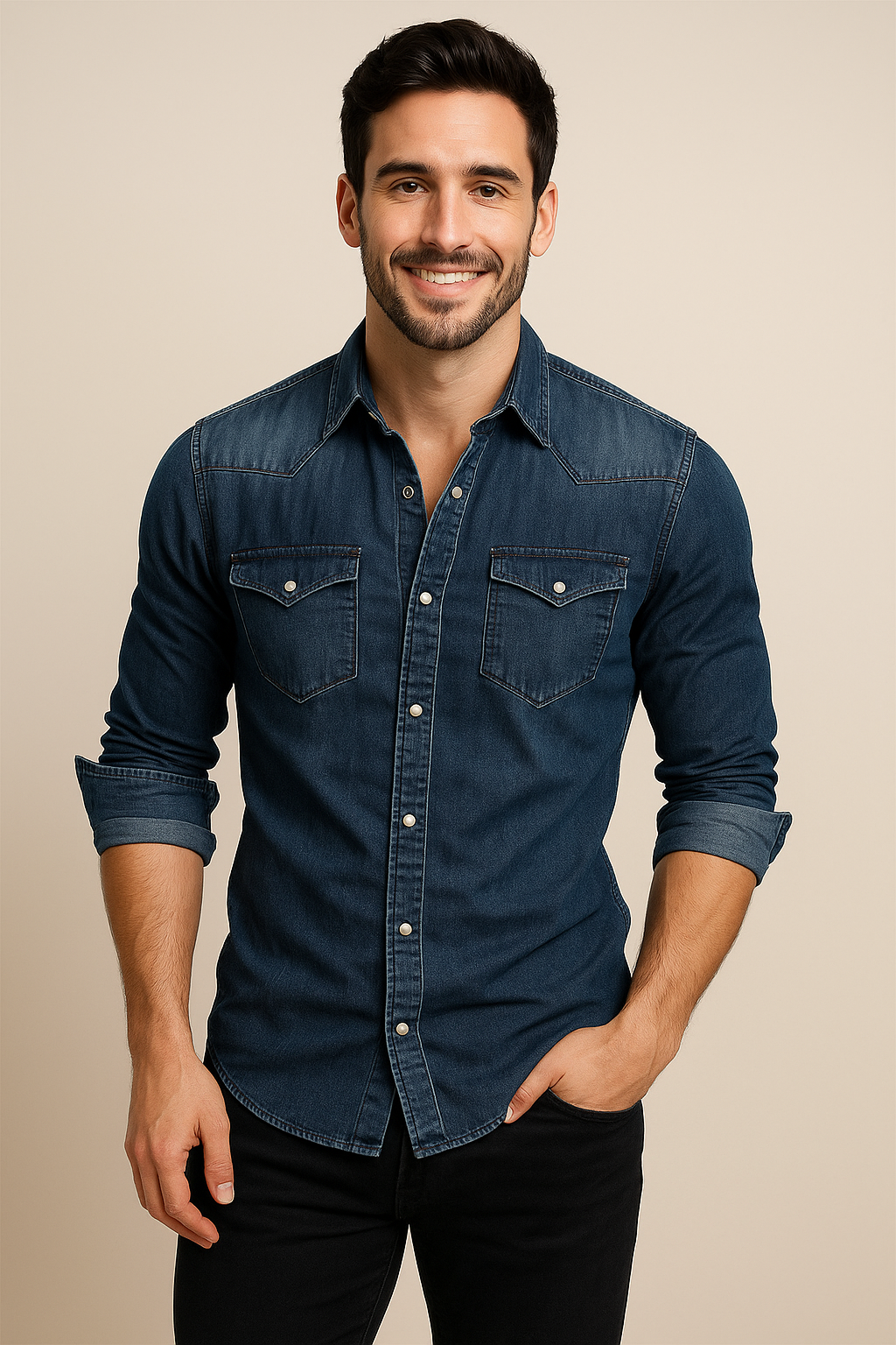 AROSA| Herren Jeanshemd mit Brusttaschen für Sommer und Alltag