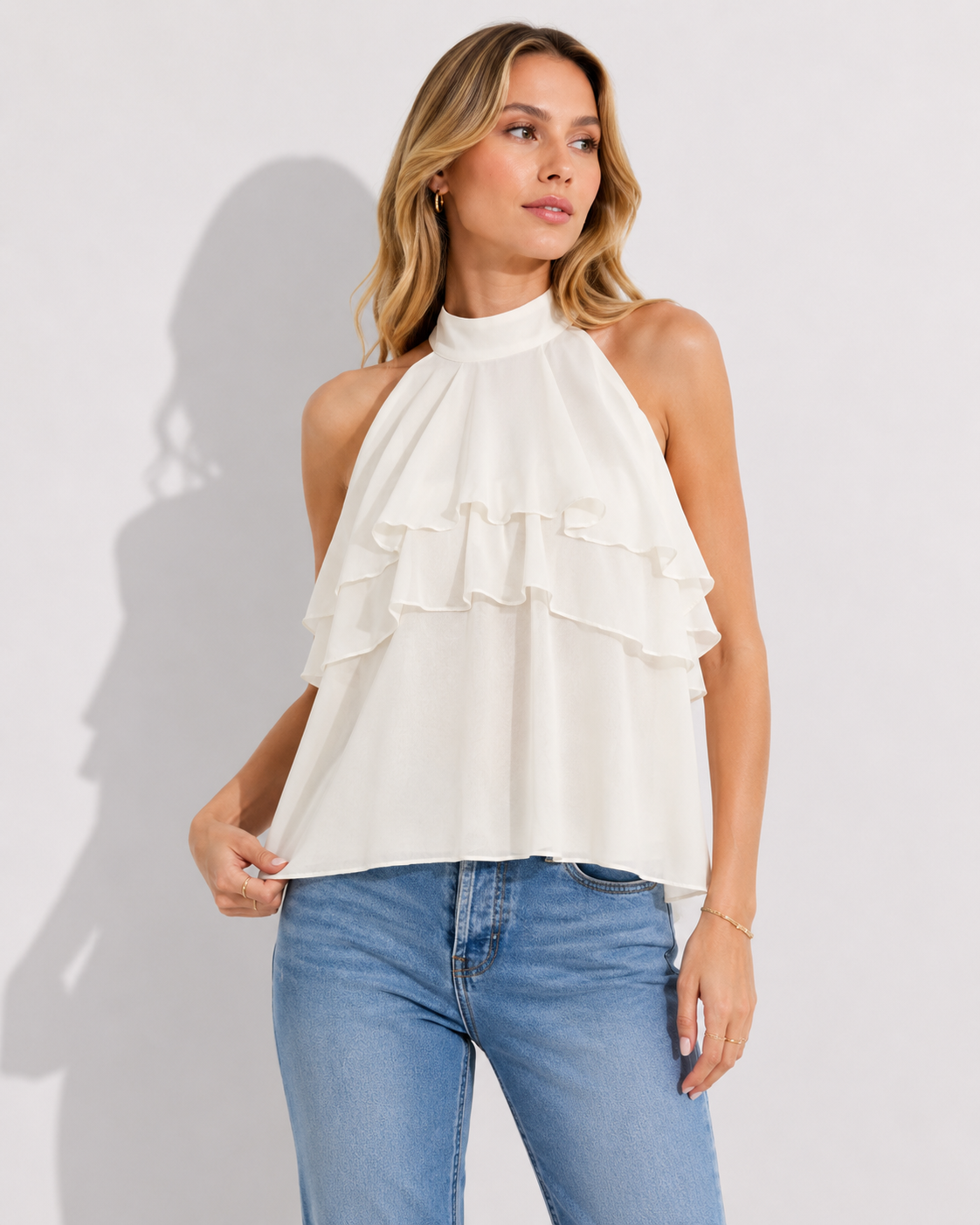 AROSA | Elegantes Damen Chiffon Top mit Rüschenausschnitt