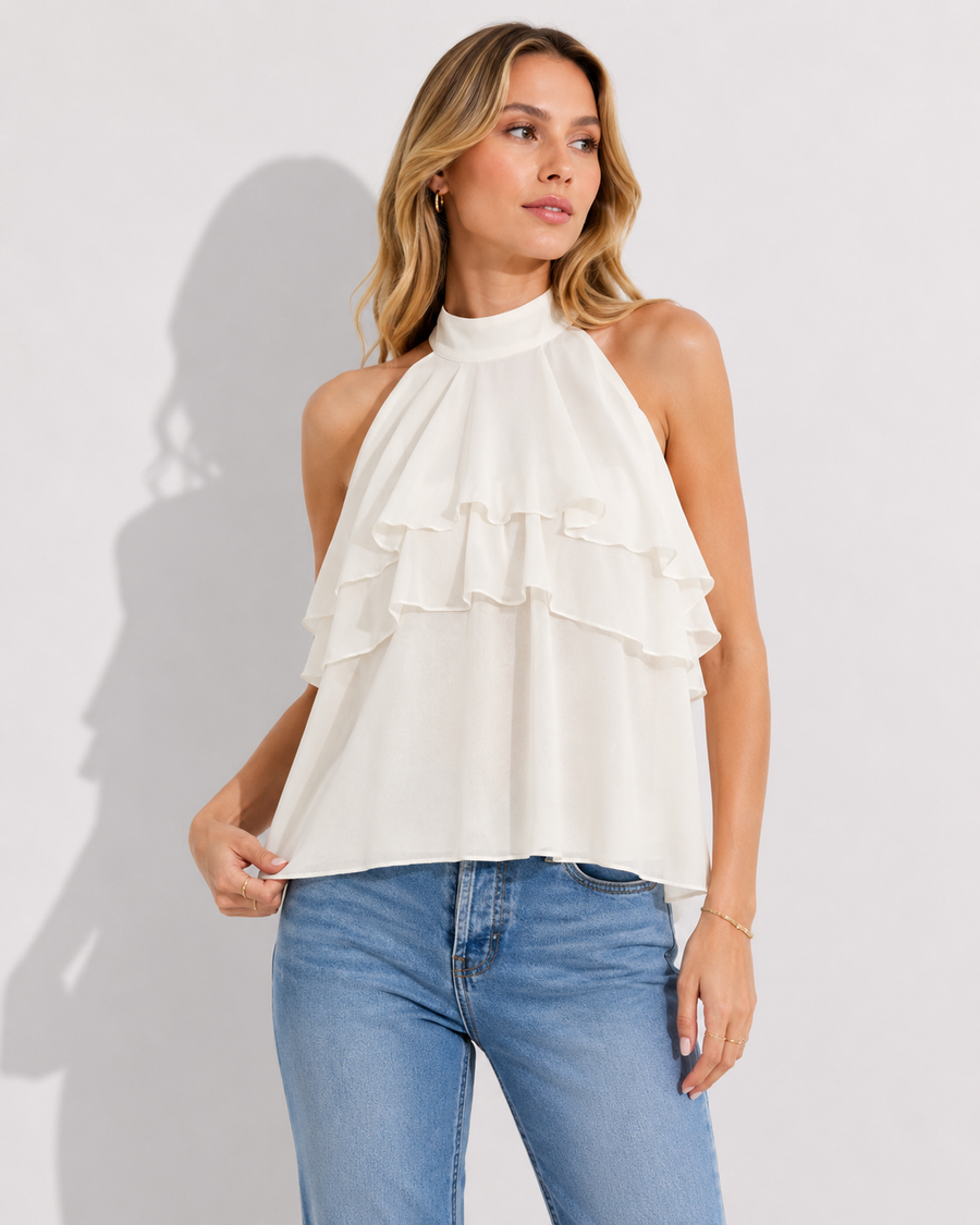 AROSA | Elegantes Damen Chiffon Top mit Rüschenausschnitt