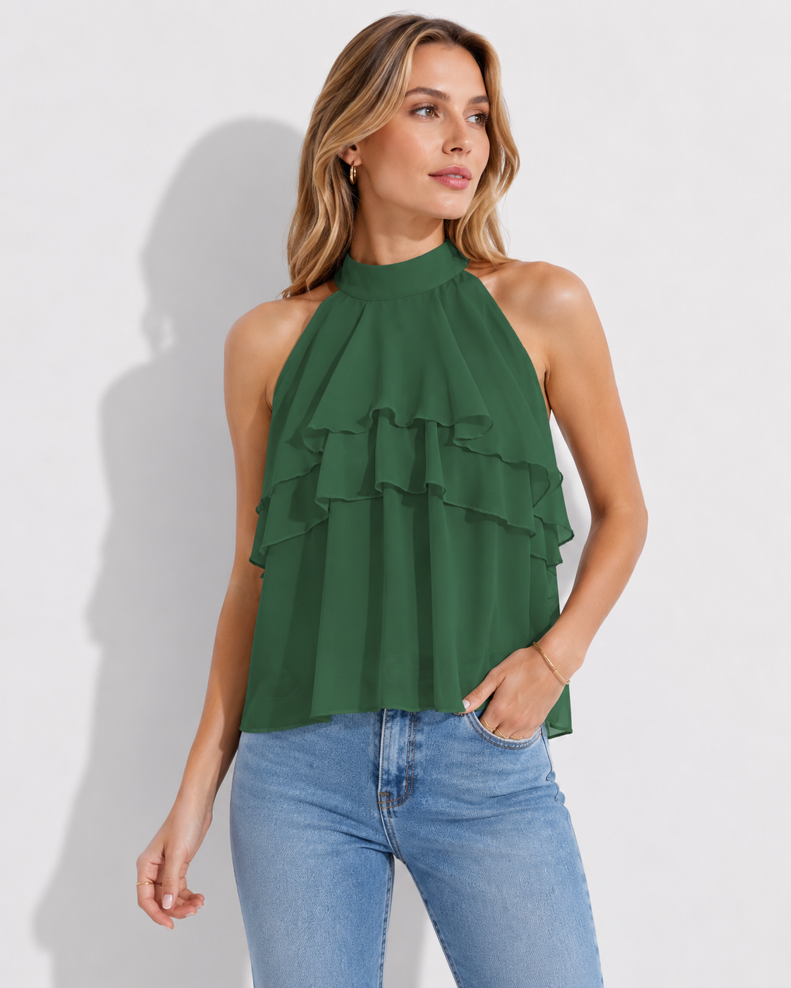 AROSA | Elegantes Damen Chiffon Top mit Rüschenausschnitt