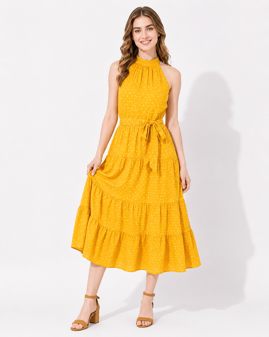 AROSA | Festliches, atmungsaktives Damen Maxikleid mit Punktemuster