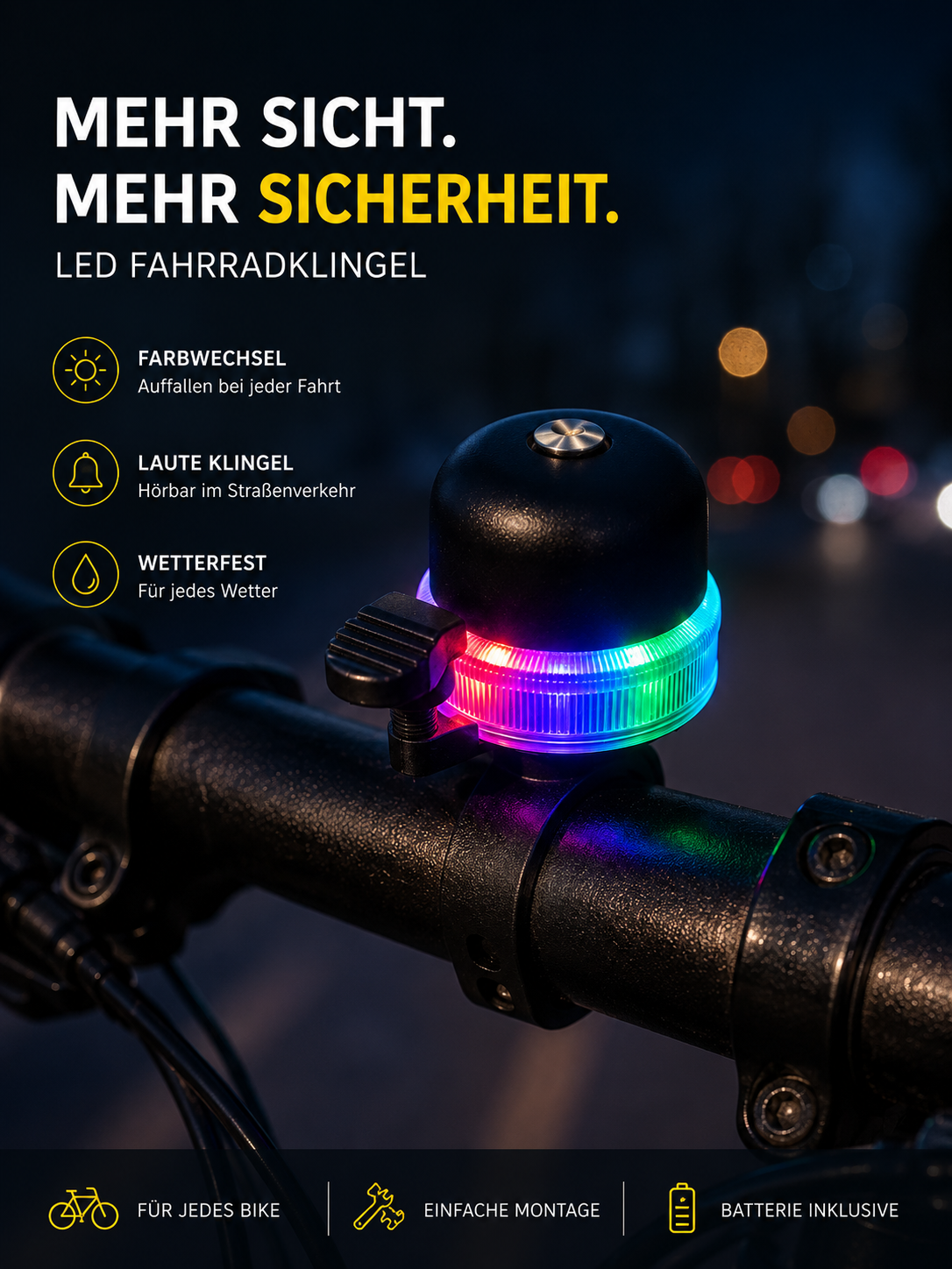 AROSA | LED Fahrradklingel mit Farbwechsel-Licht