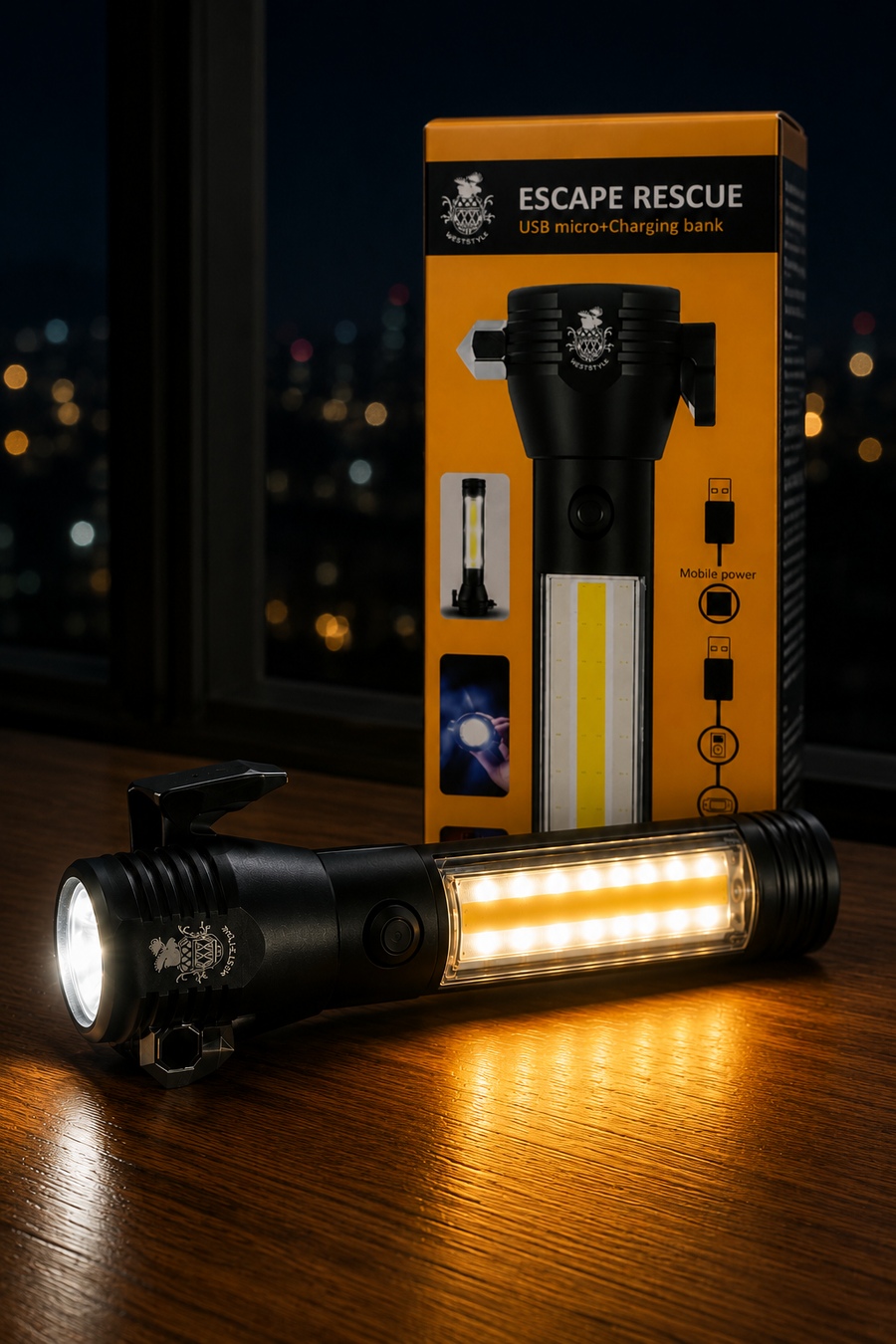 AROSA | LED Notfall Taschenlampe mit Sicherheitswerkzeug