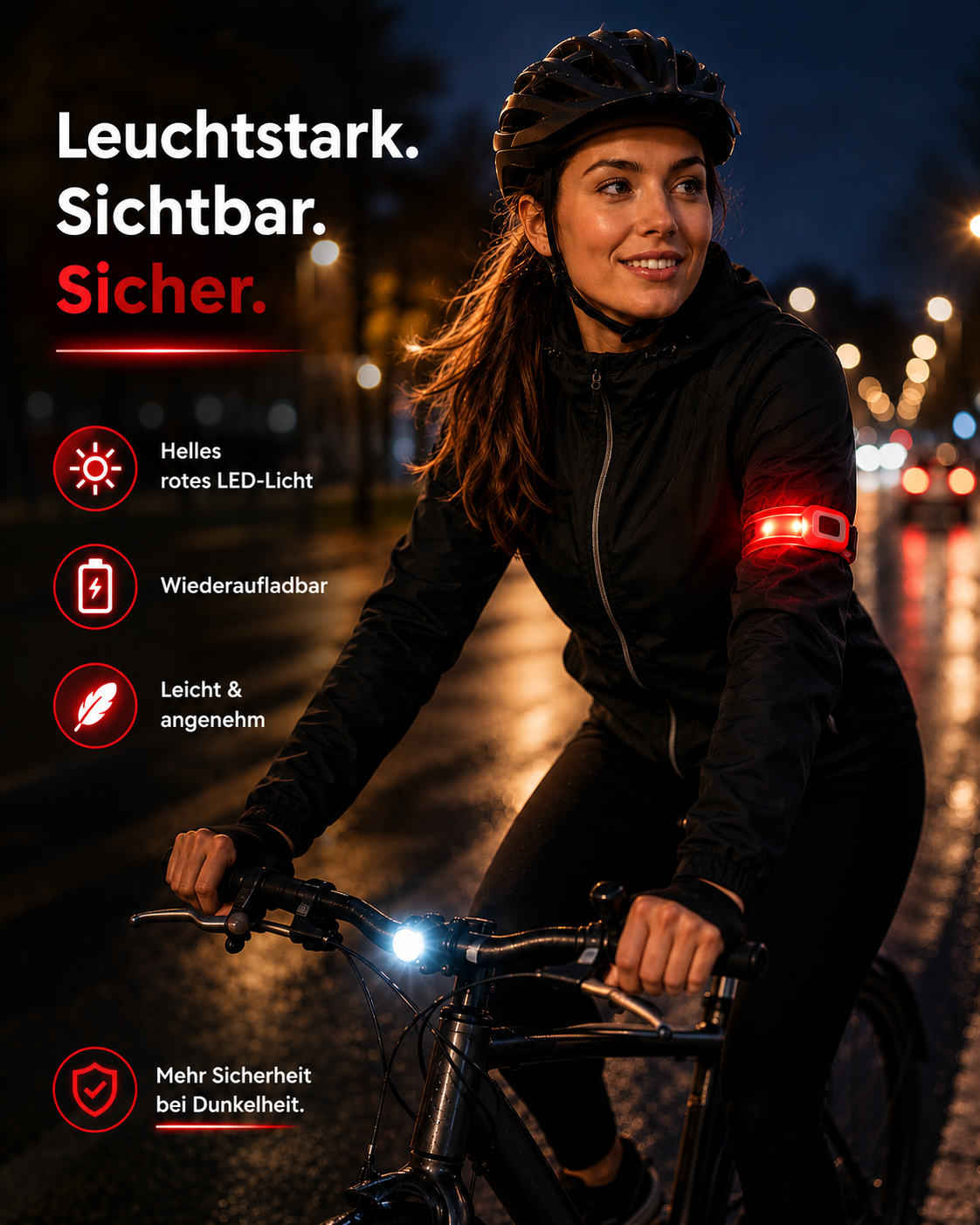 AROSA | LED Sicherheitsarmband Wiederaufladbar Rot