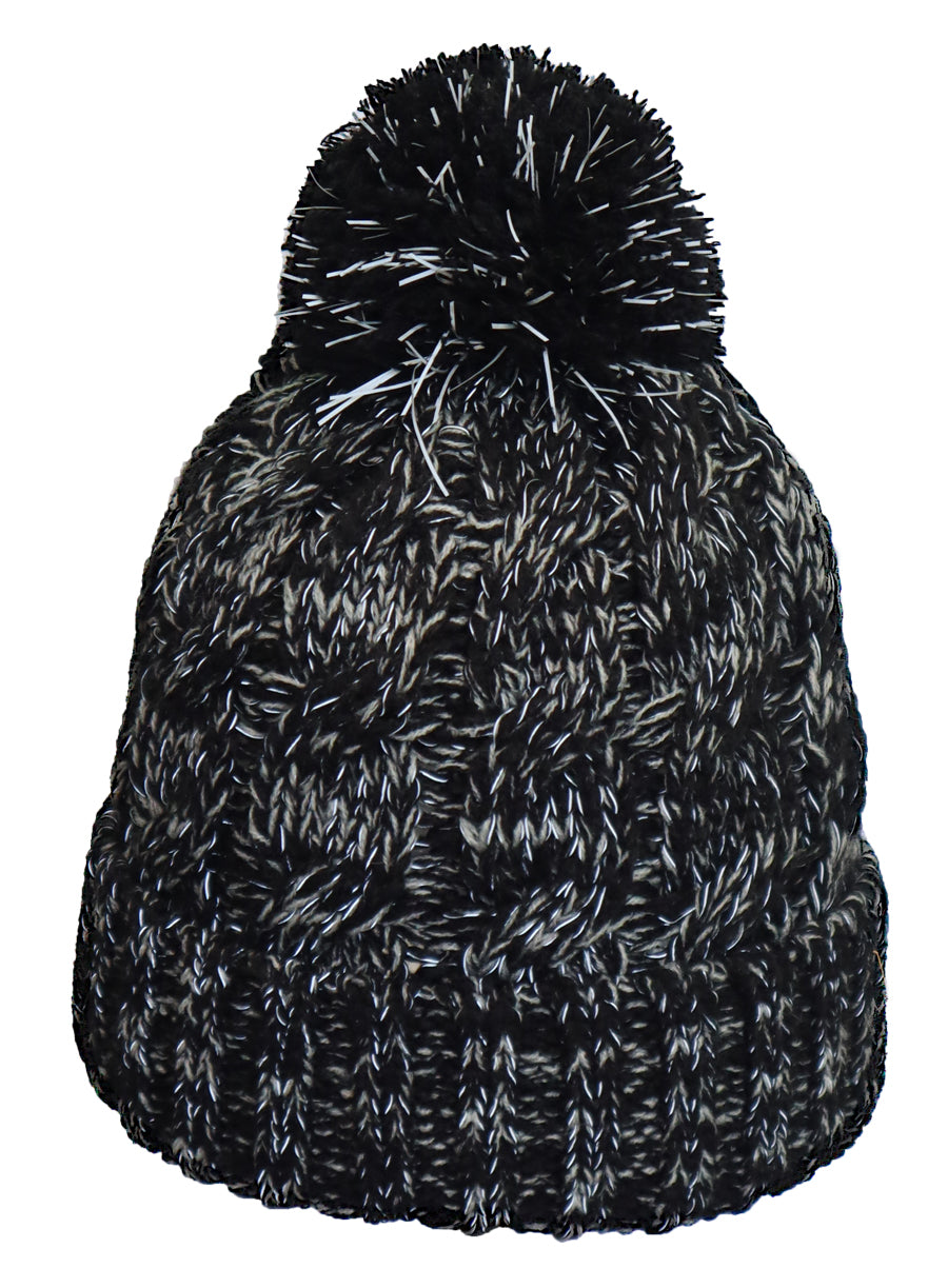 AROSA | Reflektierende Strickmütze mit Bommel Schwarz-Grau