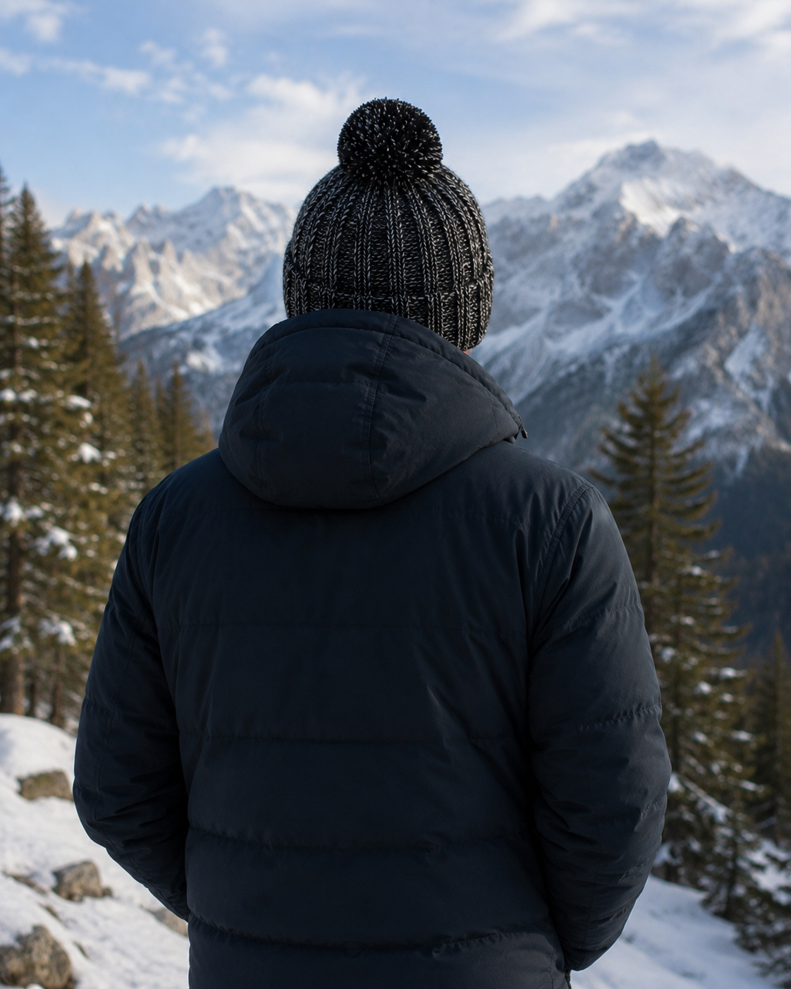 AROSA | Reflektierende Strickmütze mit Bommel Schwarz-Grau