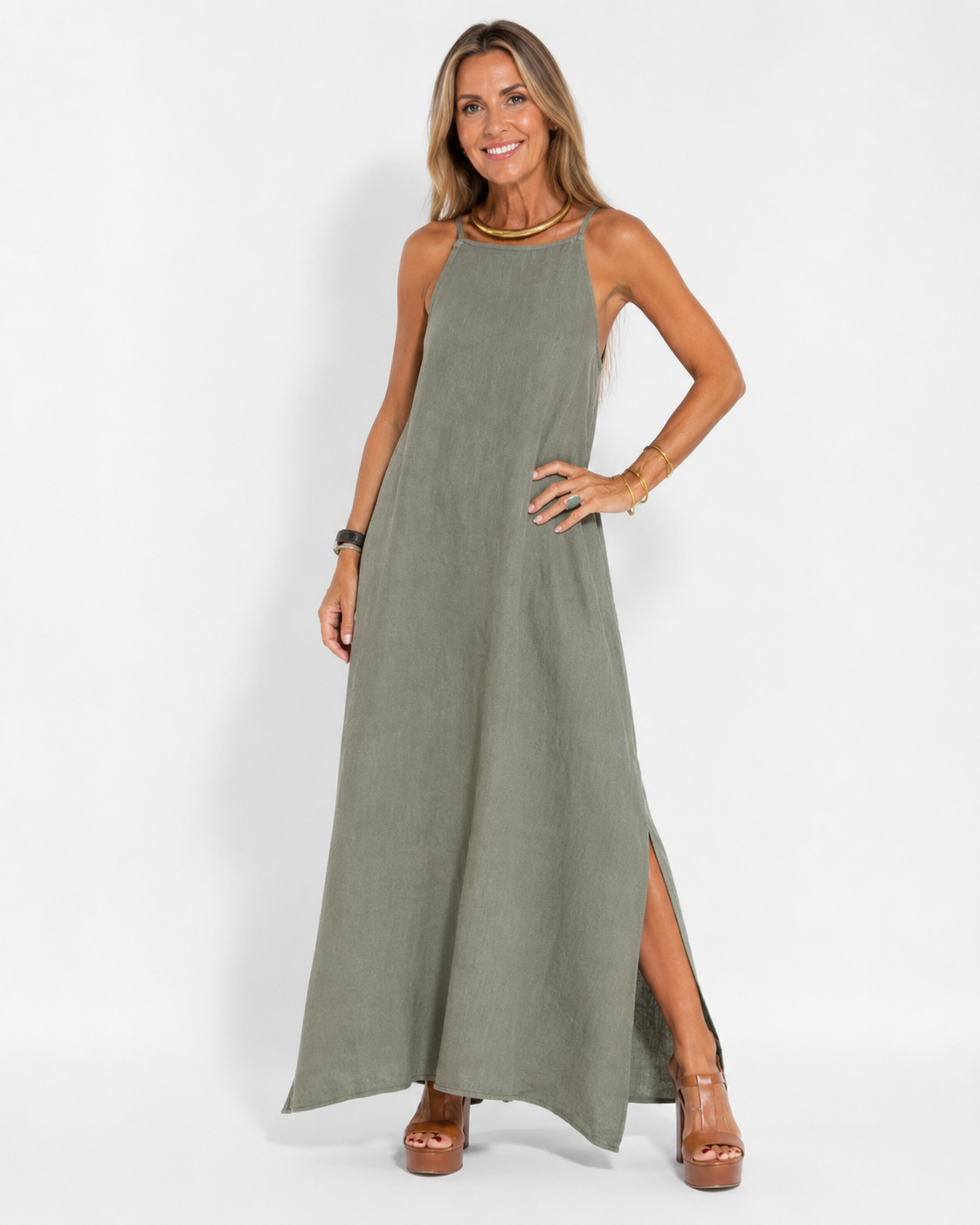 AROSA | Sommer Baumwolle Leinen Maxi Kleid