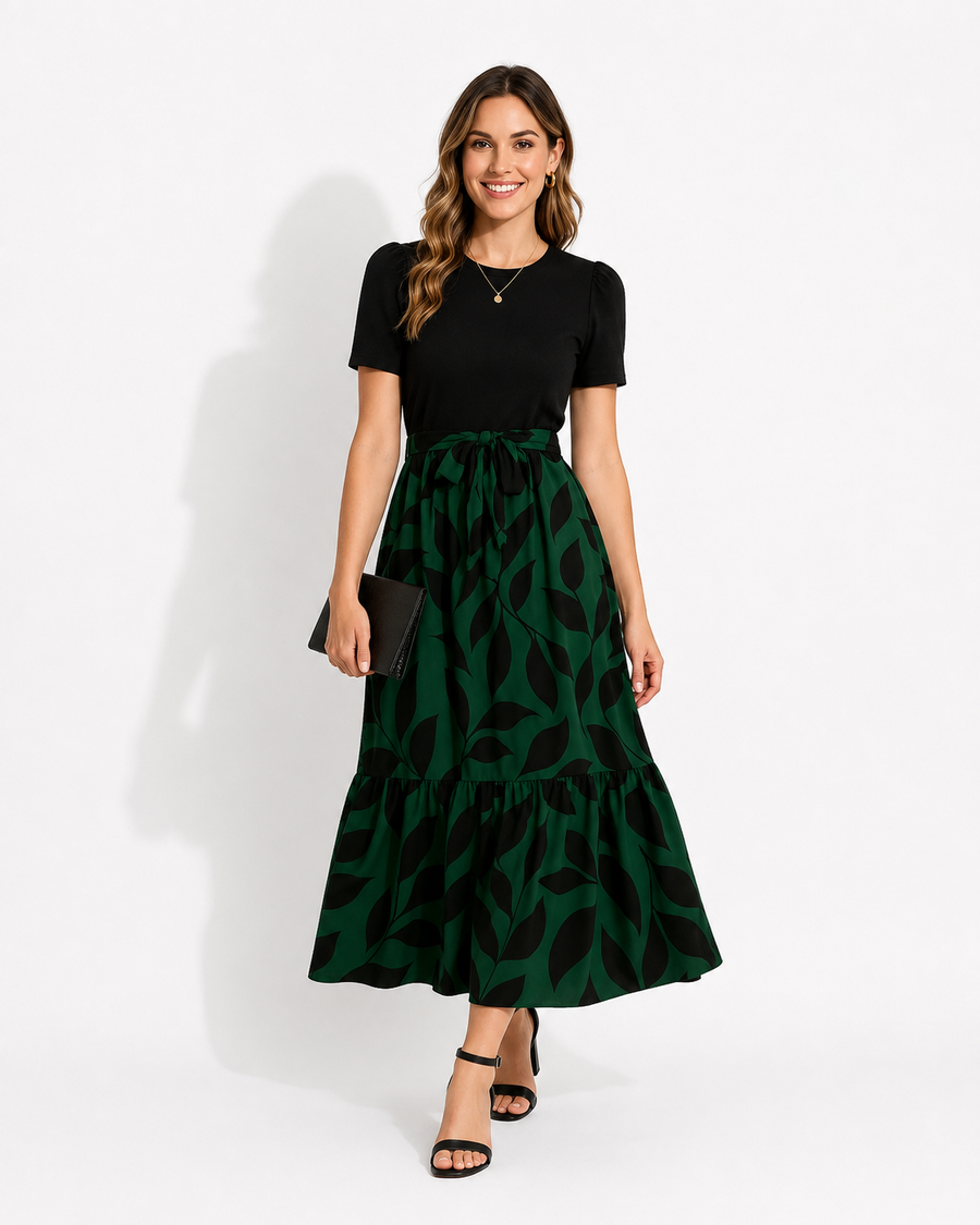 AROSA | Sommerliches Damen Maxikleid mit Puffärmeln und taillierter Passform
