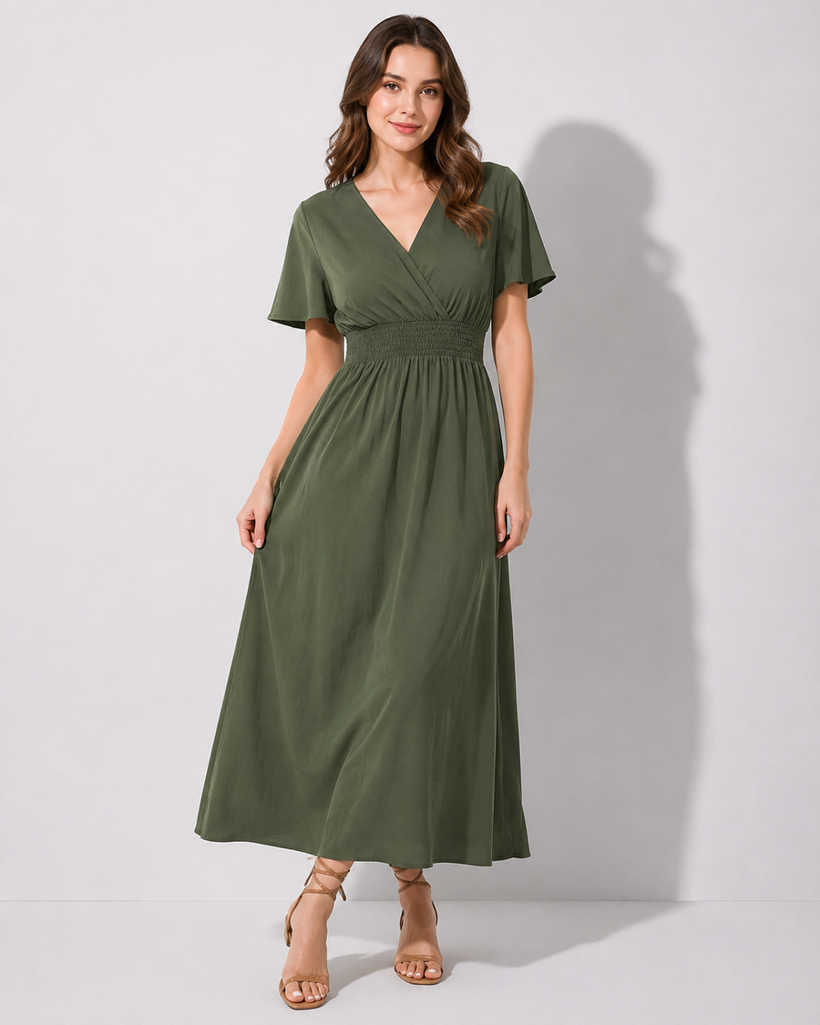 Anna Boho-Kleid aus Premium-Stoff mit elegantem V-Ausschnitt