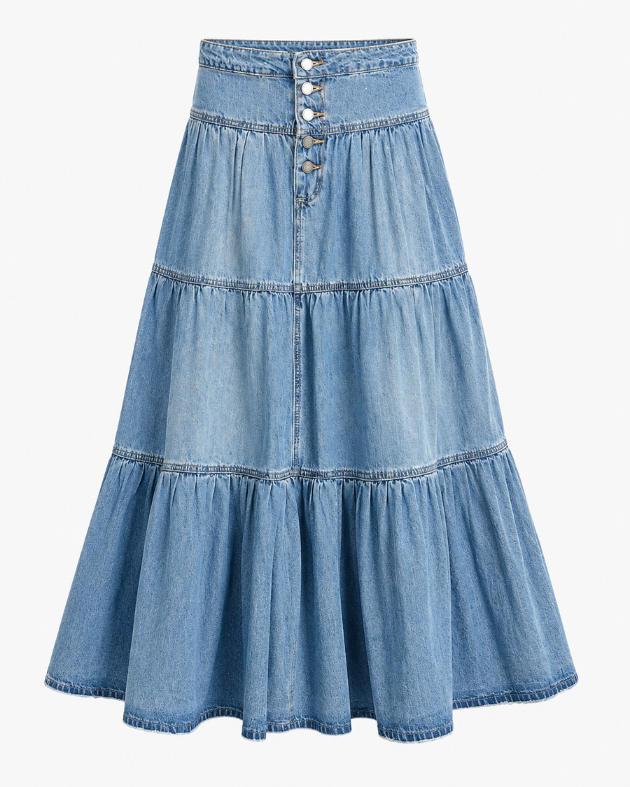 Angel | Boho Denim-Maxirock mit Hoher Taille