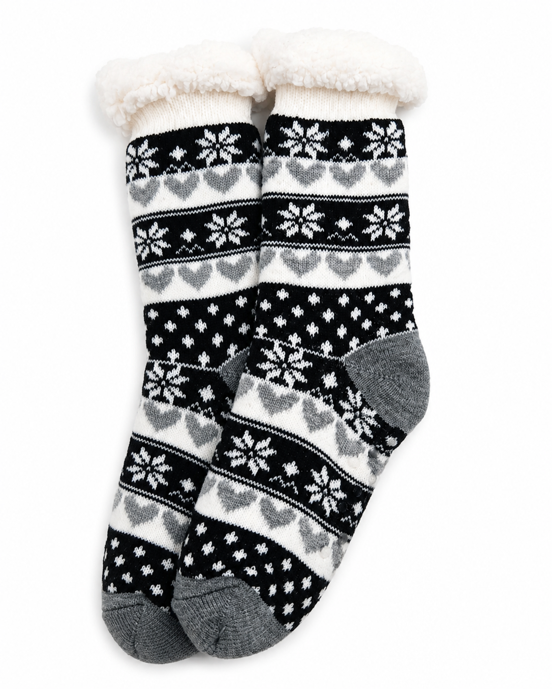 AROSA | Damen Kuschelsocken Herzmuster Schwarz Weiß