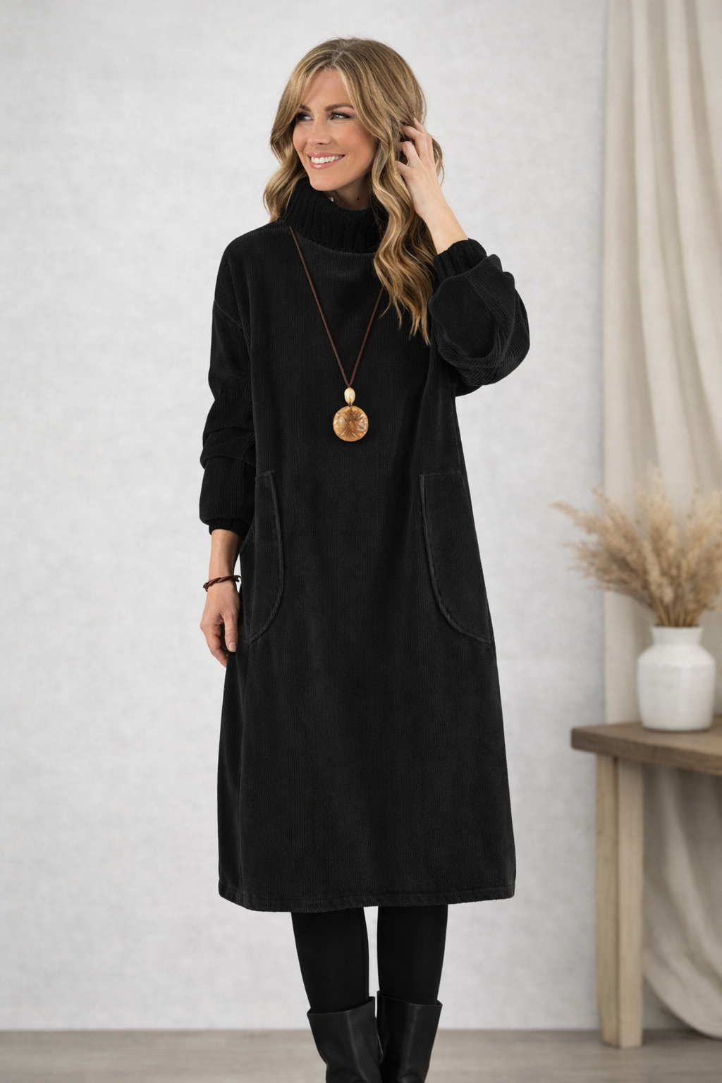Jeannie | Rollkragen Midi Kleid