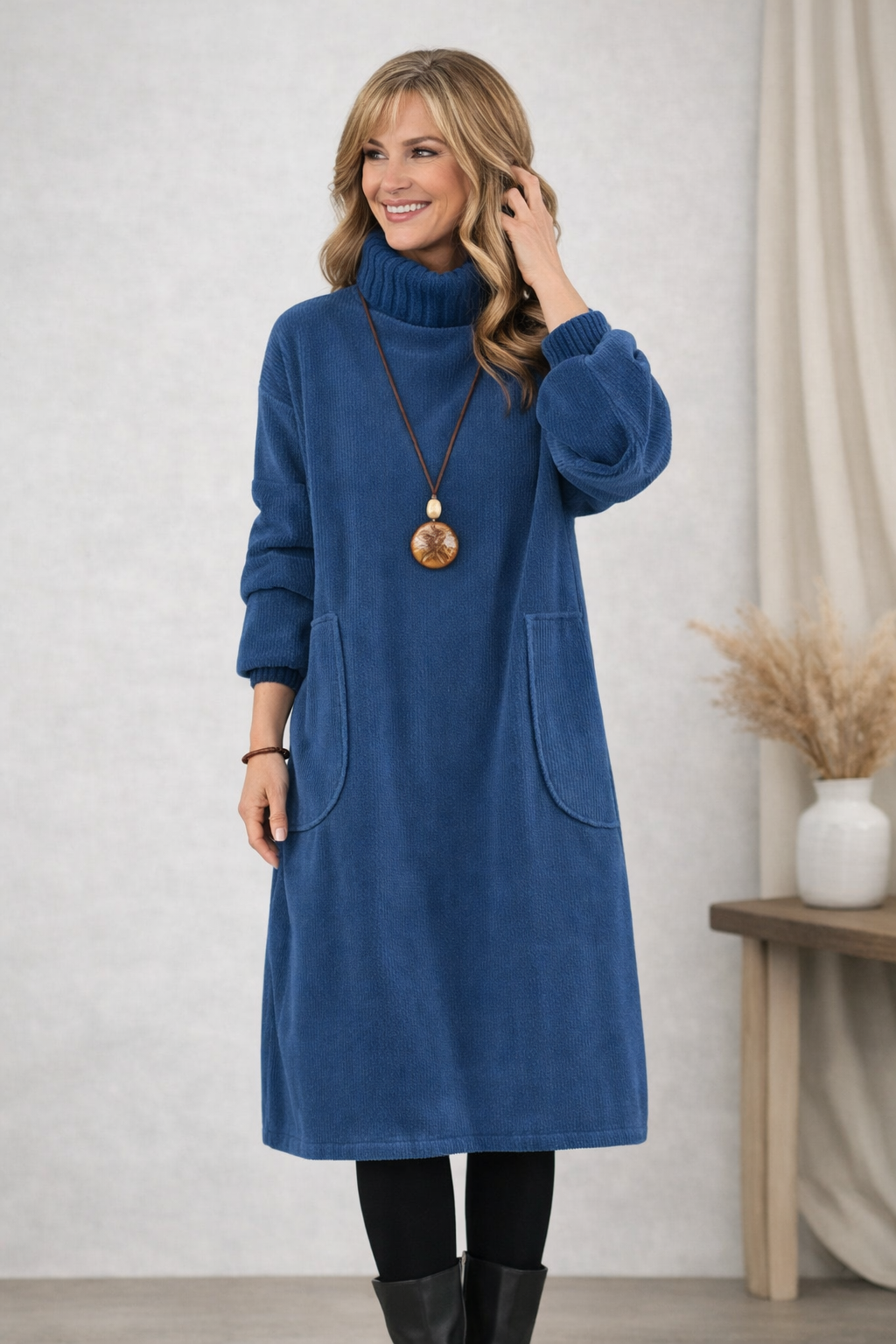 Jeannie | Rollkragen Midi Kleid