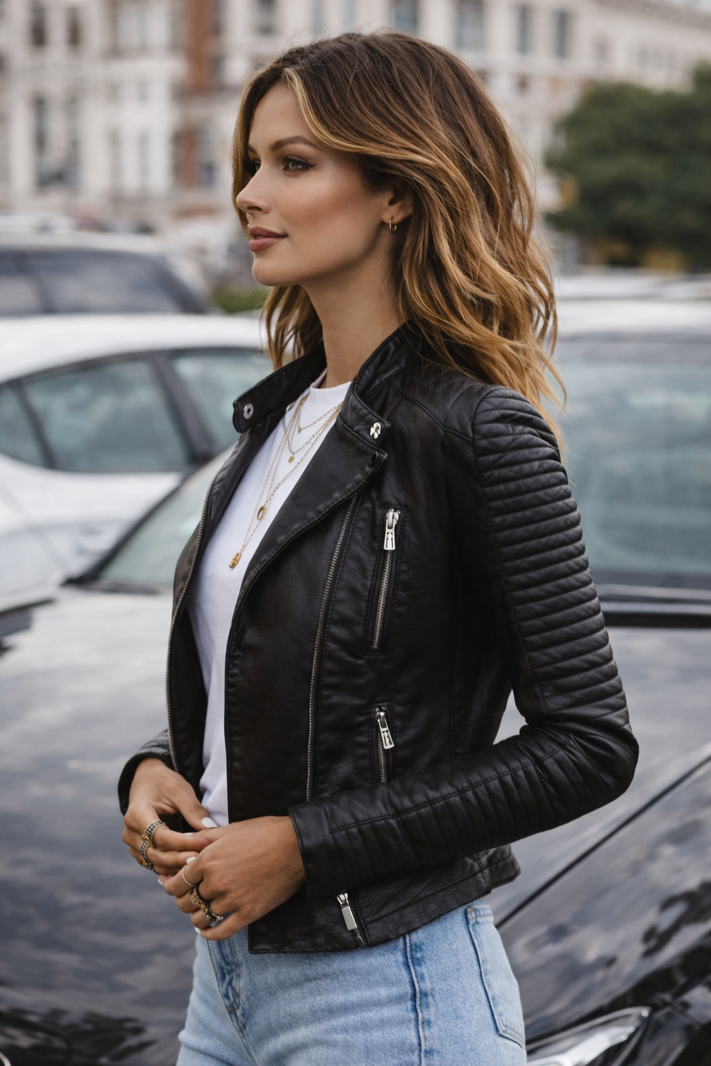 Sabrynne Damen Lederjacke – Zeitlose Bikerjacke aus echtem Leder