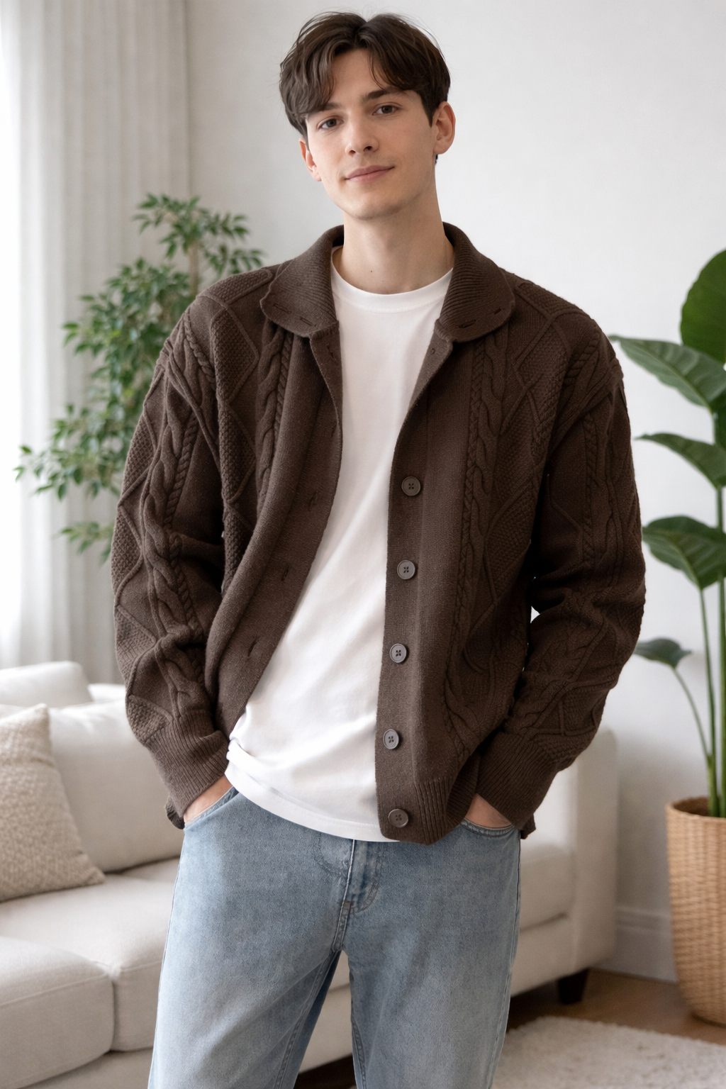 Phillip Herren Strickjacke – Klassischer Cardigan mit Zopfmuster