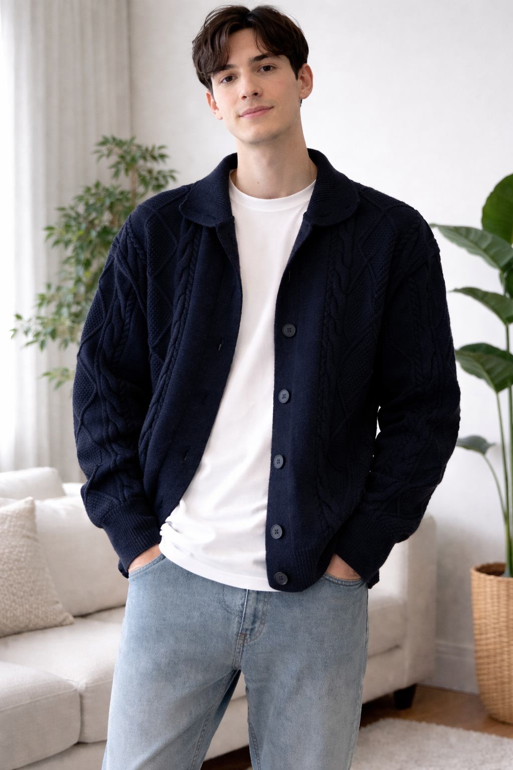 Phillip Herren Strickjacke – Klassischer Cardigan mit Zopfmuster