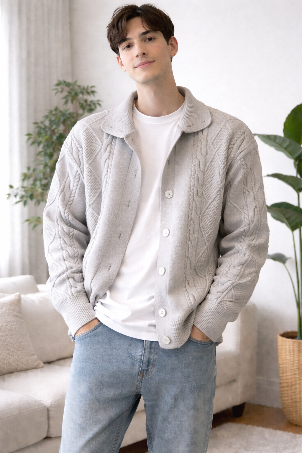 Phillip Herren Strickjacke – Klassischer Cardigan mit Zopfmuster