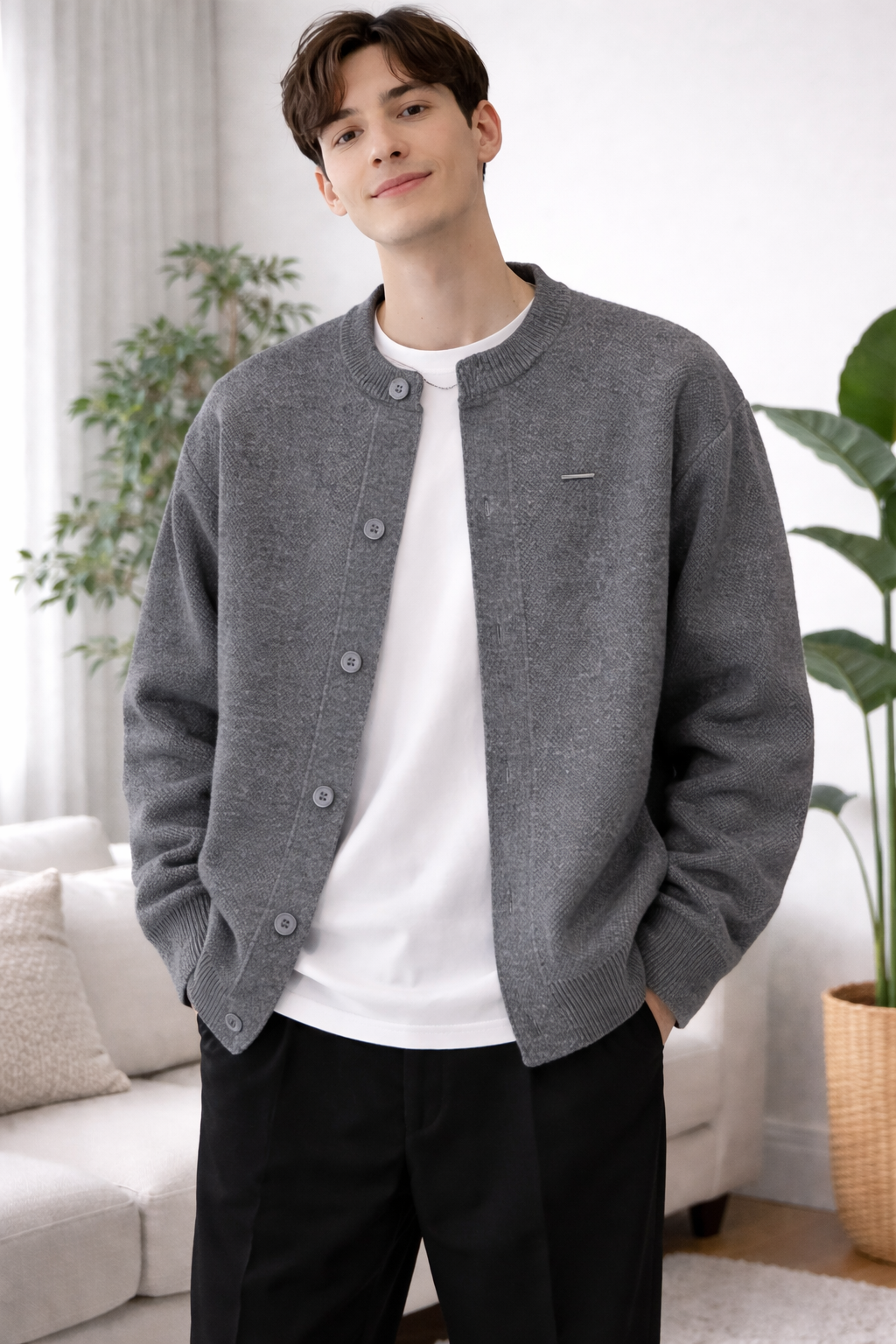 Oscar | Strickmantel mit Knopf am Hals