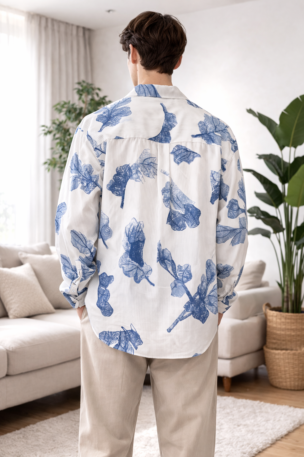 Blau | Gestreiftes Baumwollhemd mit Knöpfen