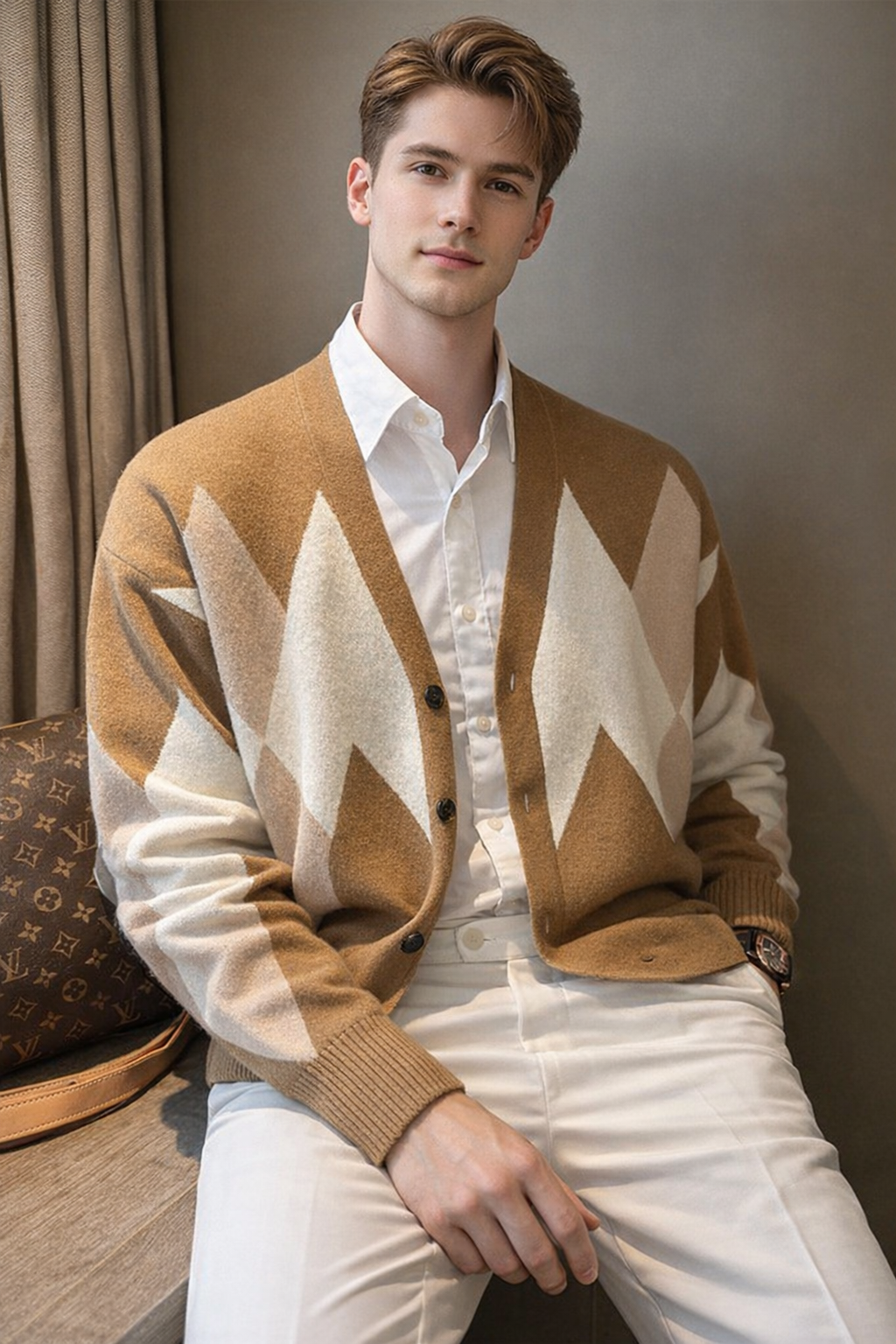 Jimmy Karierter Strickmantel – Gemütlicher Cardigan mit V-Ausschnitt