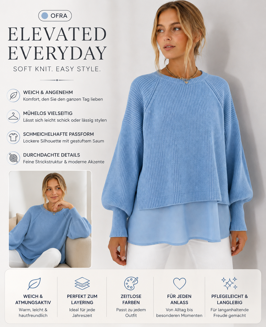 Ofra - Langärmeliger Strick Pullover