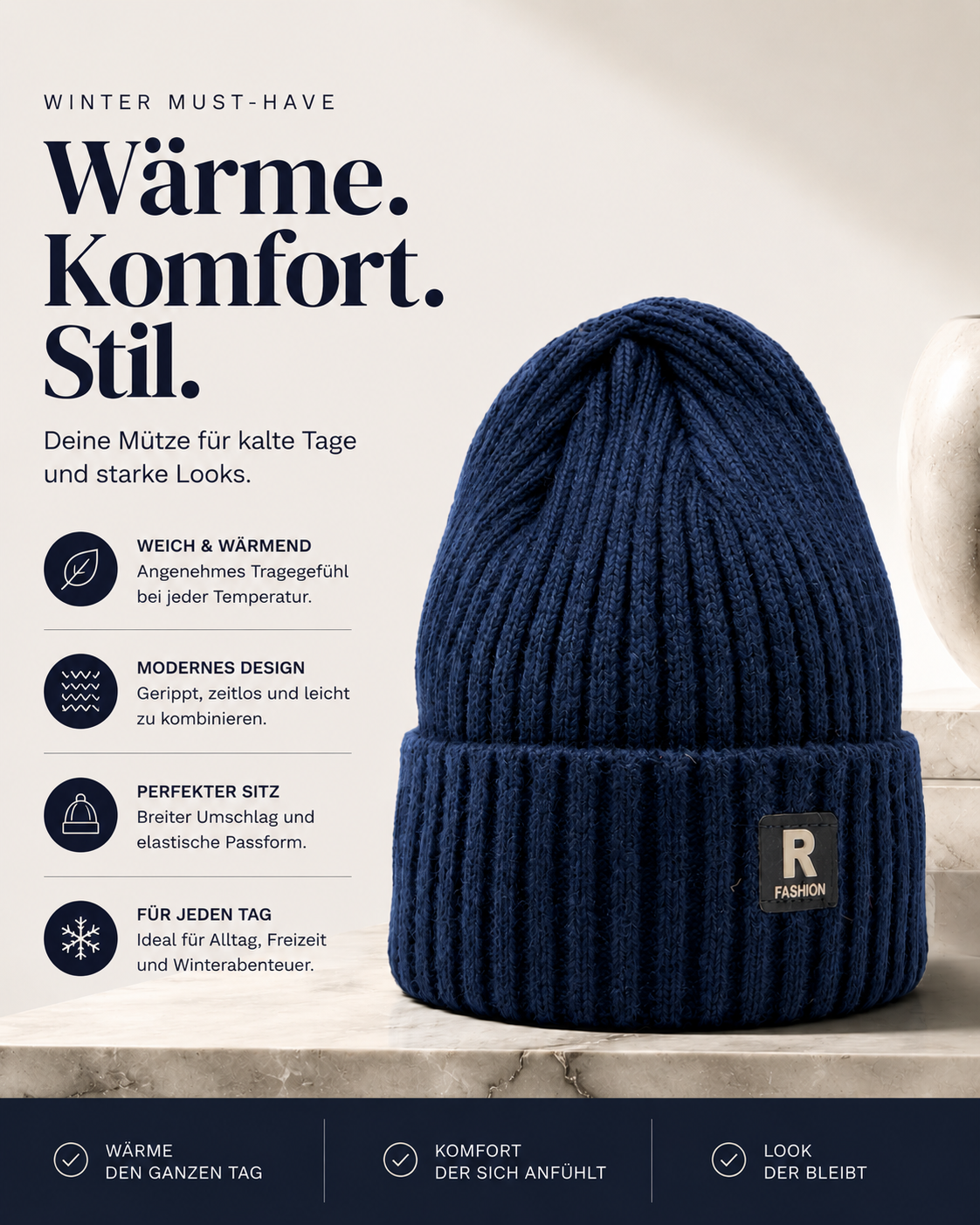 AROSA | R Fashion Gerippte Strickmütze