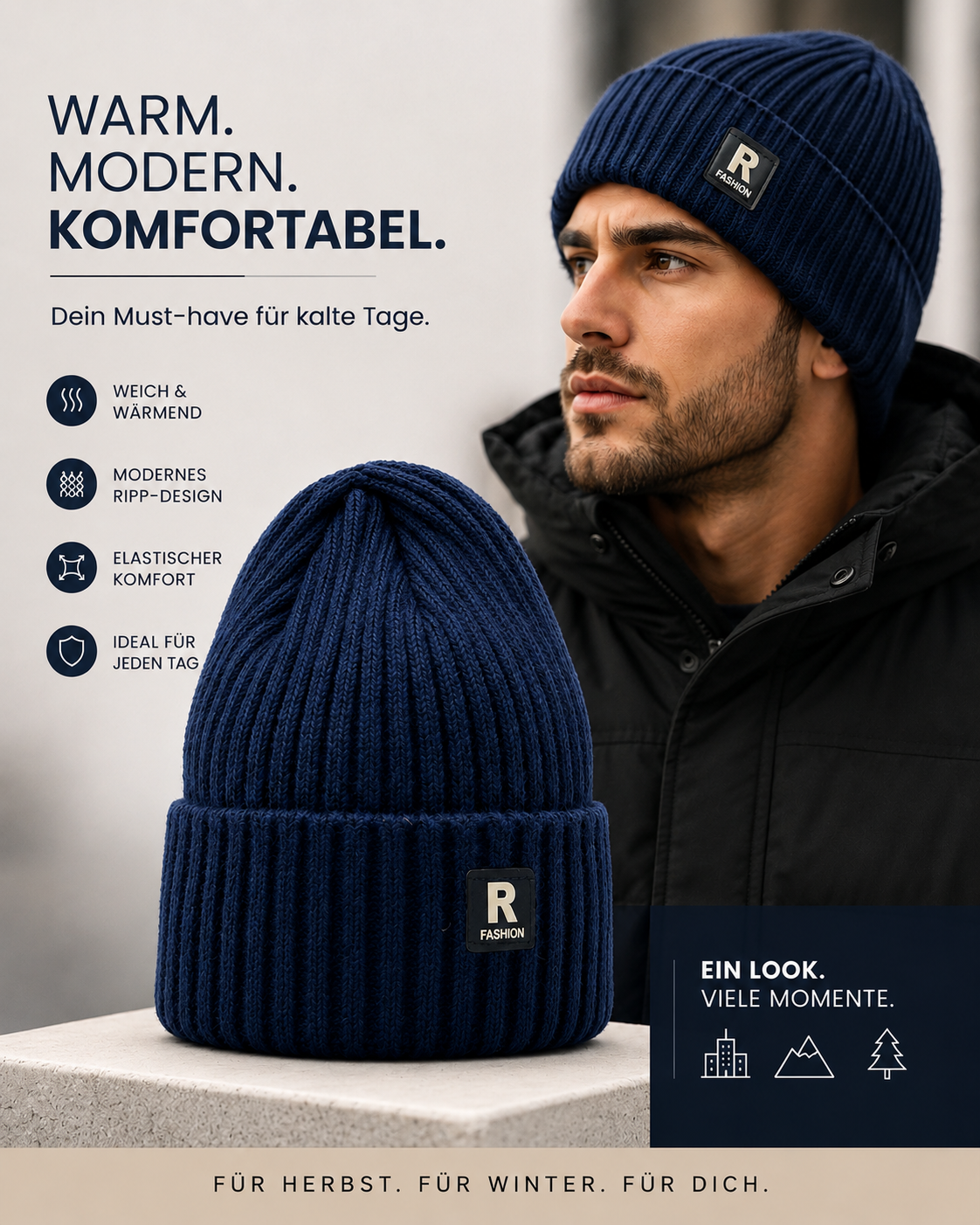 AROSA | R Fashion Gerippte Strickmütze