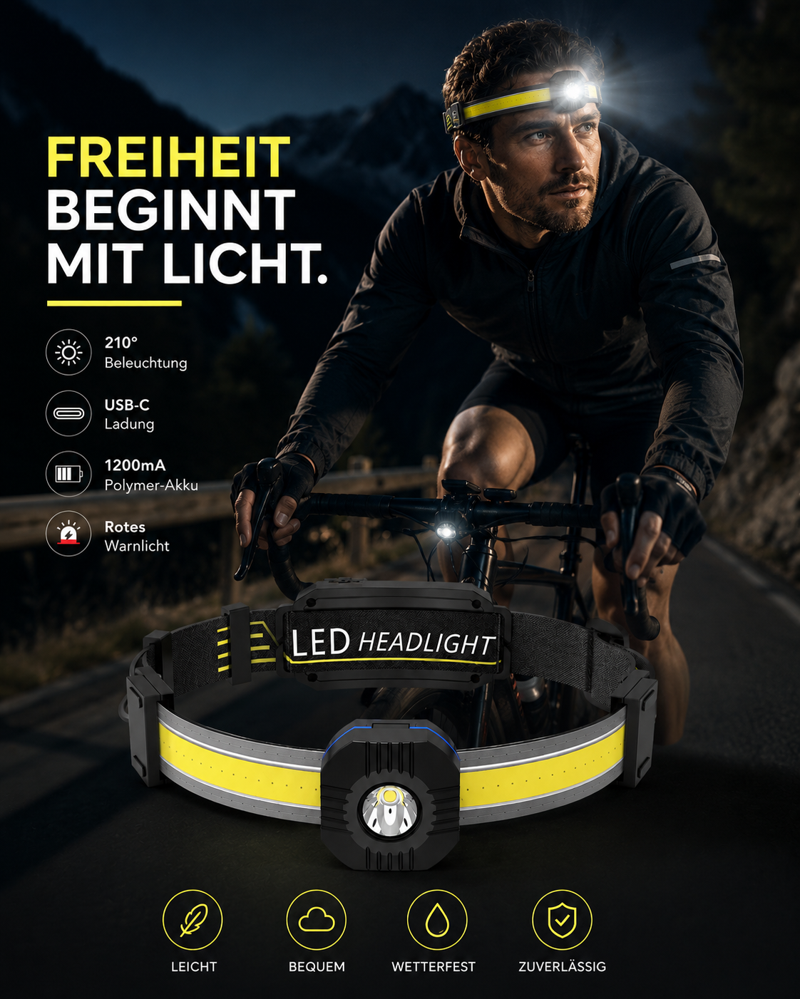 AROSA | LED Stirnlampe Wiederaufladbar