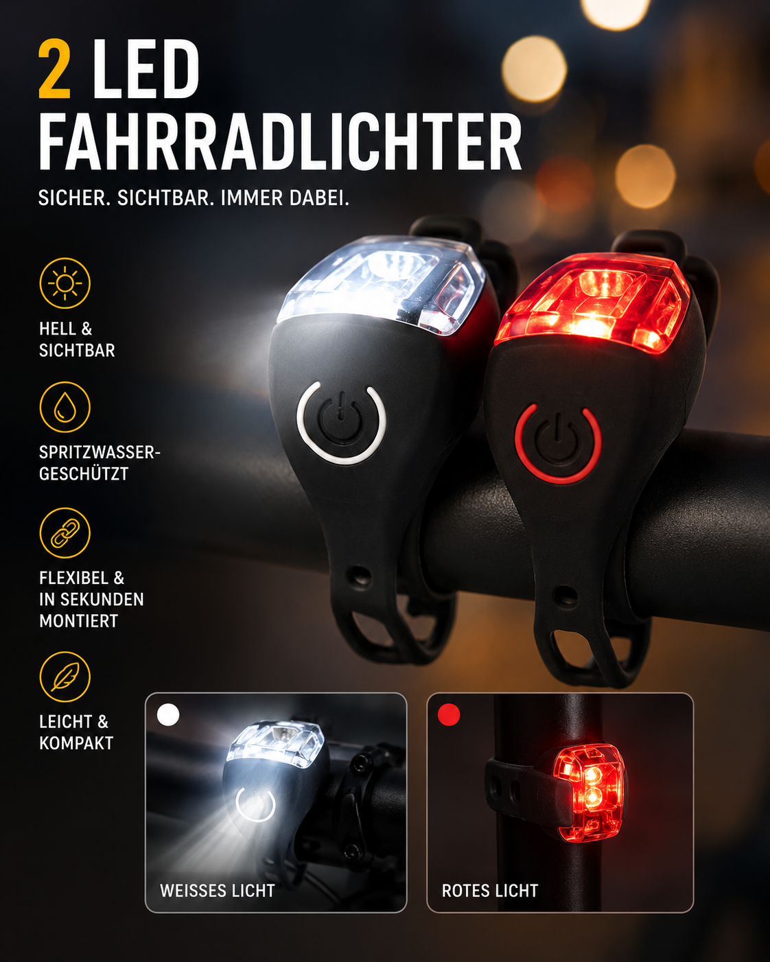 AROSA | LED Fahrradlichter Set aus Silikon