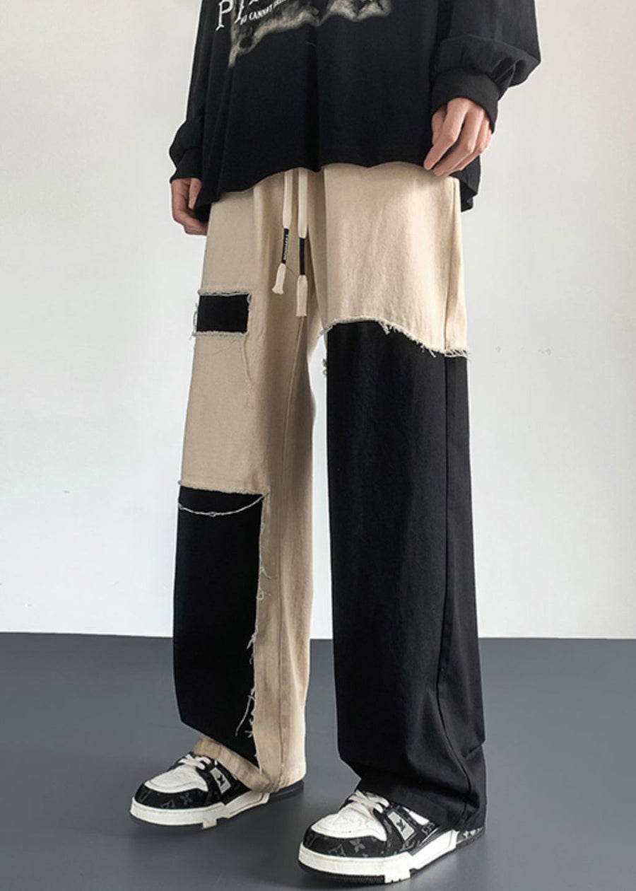 THADD Asymetryczne Spodnie Patchwork DIY - Designerskie Spodnie z Szeroką Nogawką i Kolorowymi Łatami