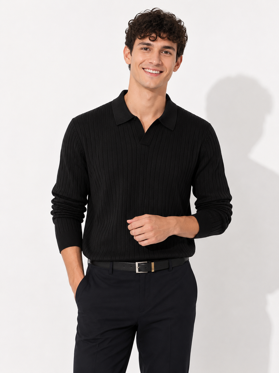 Feinblick Herren Langarm Polo-Shirt