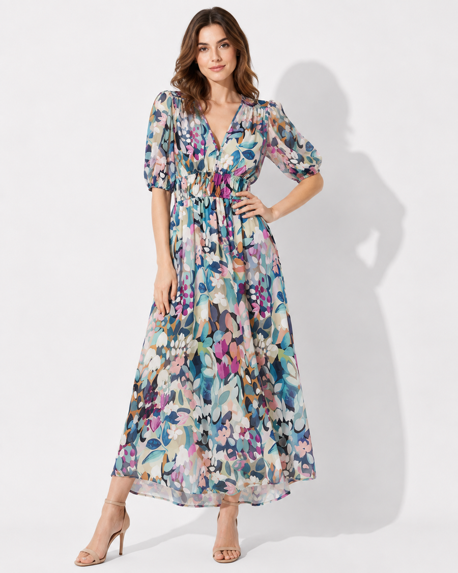 Floraglanz Kurzarmkleid