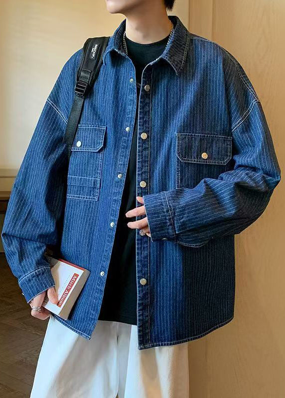 Anton | Gestreifter Taschen Denim Mantel