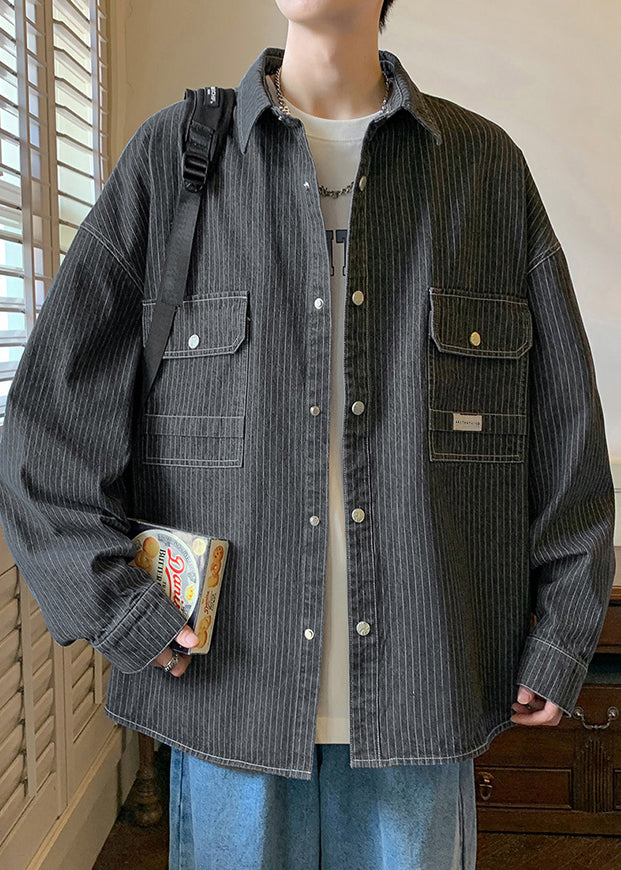 Anton | Gestreifter Taschen Denim Mantel