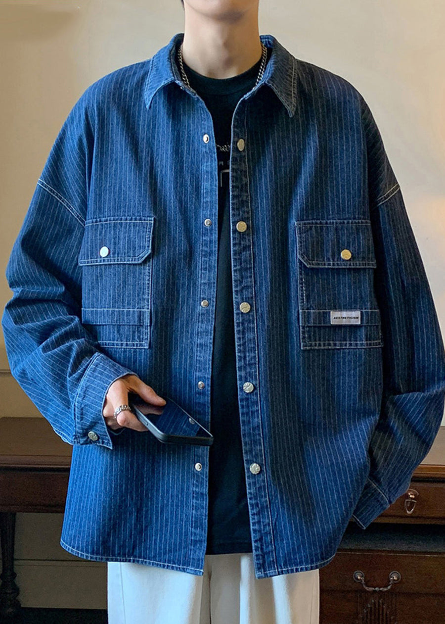 Anton | Gestreifter Taschen Denim Mantel