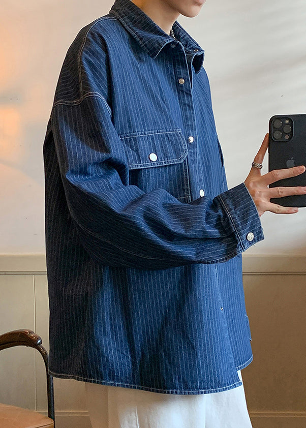 Anton | Gestreifter Taschen Denim Mantel