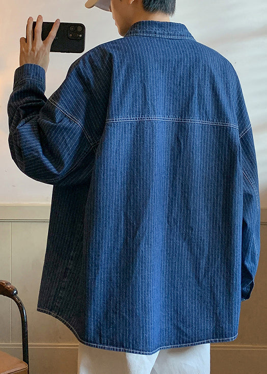 Anton | Gestreifter Taschen Denim Mantel