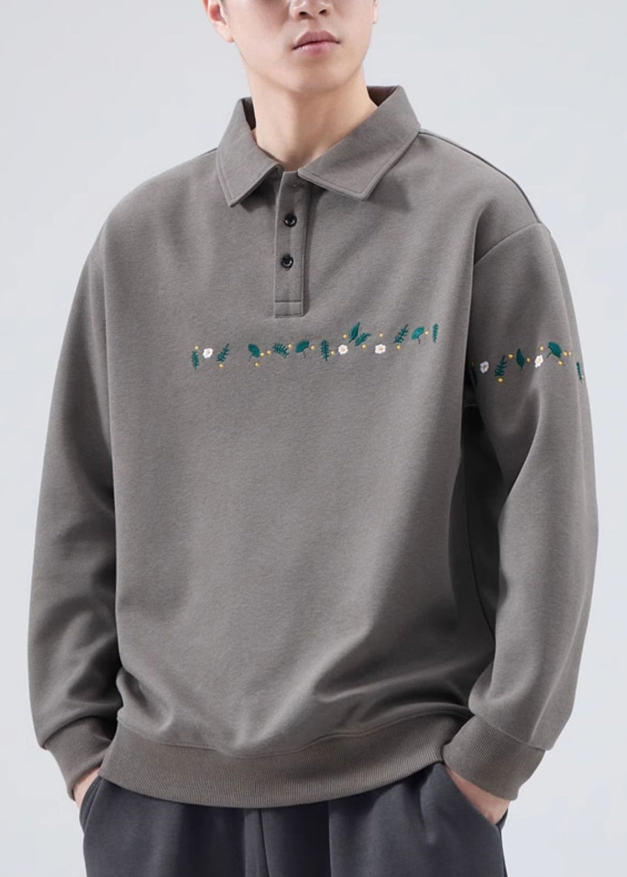 Chris | Bestickte Knopf Baumwoll Sweatshirts