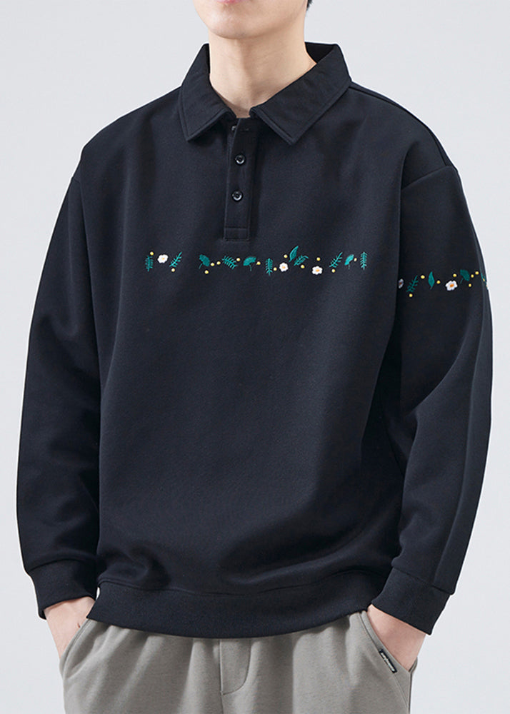 Chris | Bestickte Knopf Baumwoll Sweatshirts