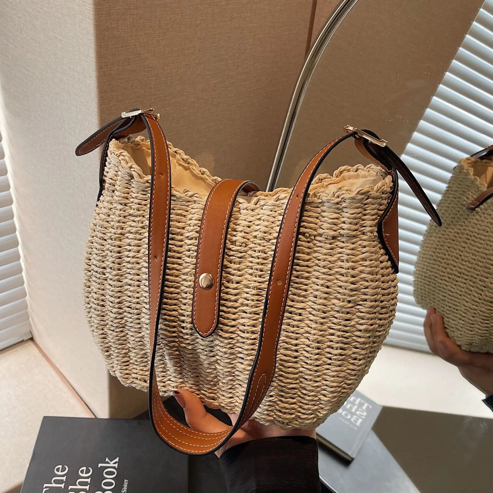 AROSA | Retro Damen Strohtasche Handgewebte Umhängetasche