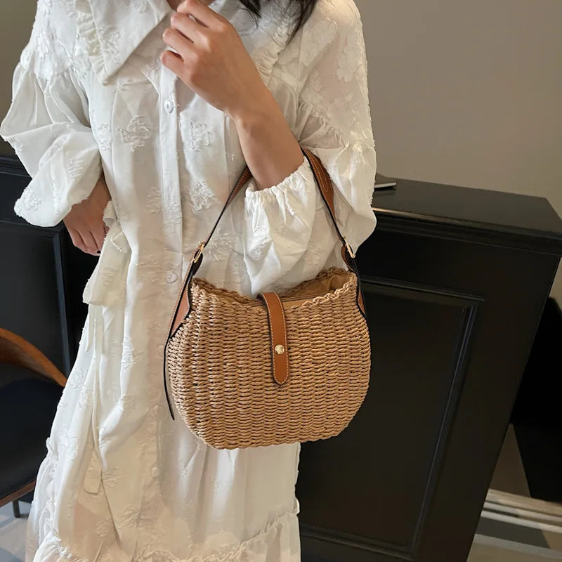 AROSA | Retro Damen Strohtasche Handgewebte Umhängetasche