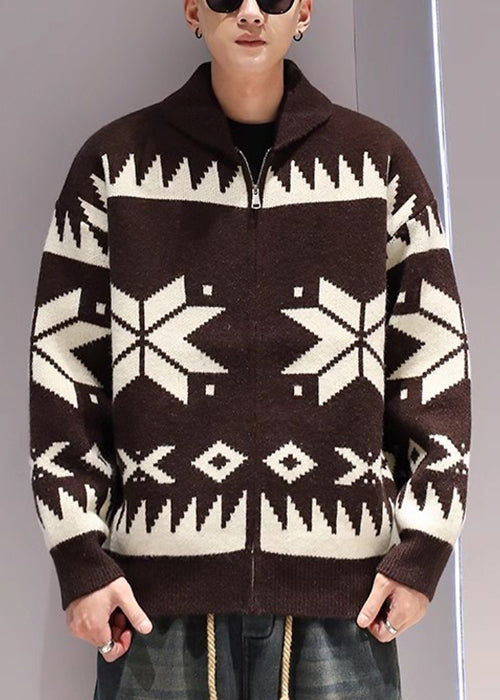 Jacquard | Zip-Up Gemütlicher Strickmantel