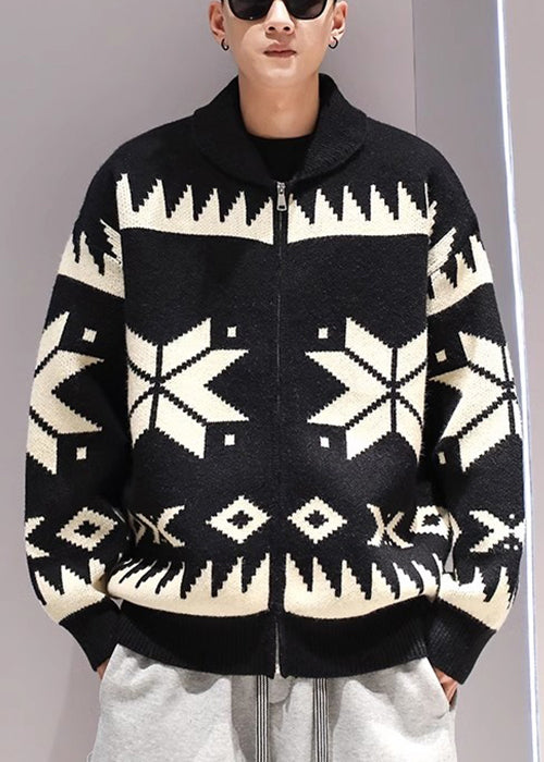Jacquard | Zip-Up Gemütlicher Strickmantel