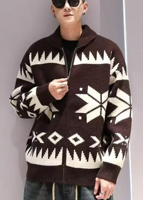 Jacquard | Zip-Up Gemütlicher Strickmantel