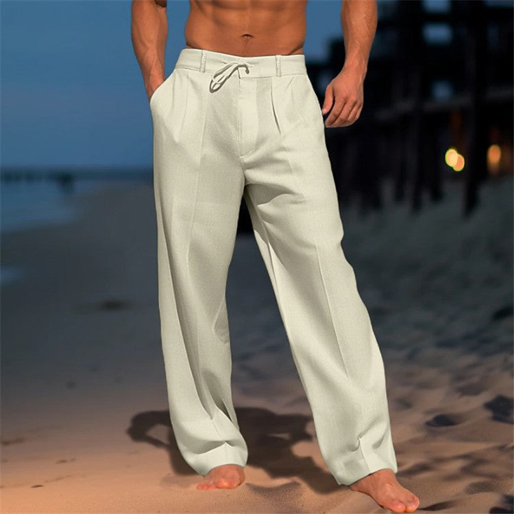Enzo Leinenhose mit Kordelzug und Faltenfront