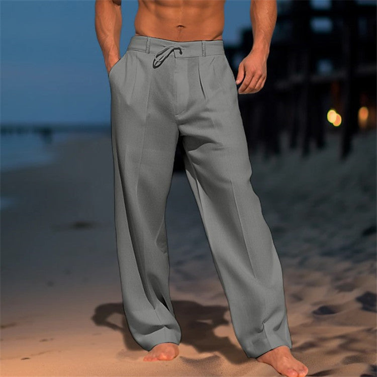 Enzo Leinenhose mit Kordelzug und Faltenfront