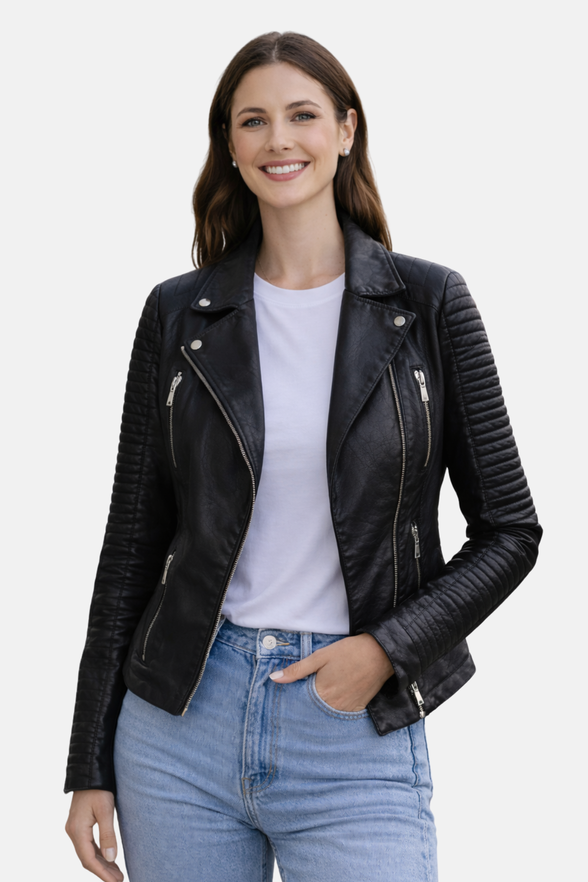 Sabrynne Damen Lederjacke – Zeitlose Bikerjacke aus echtem Leder