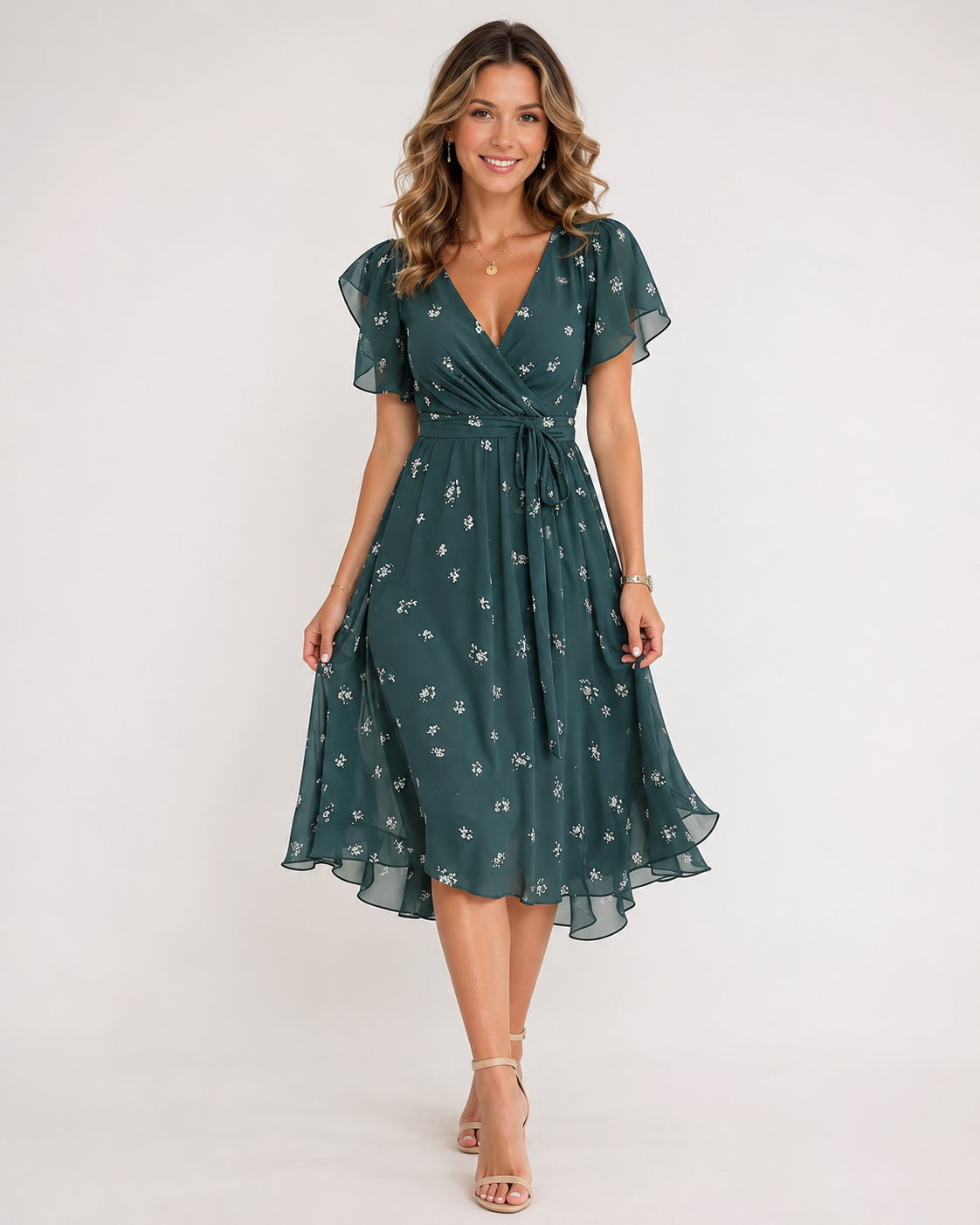 Retrogrünes Midi Kleid