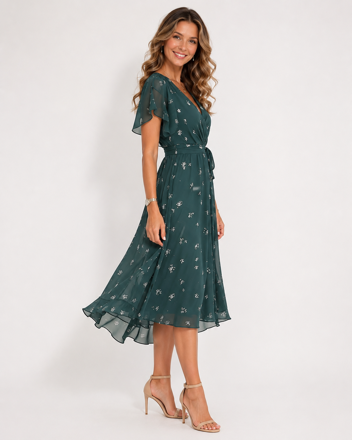 Retrogrünes Midi Kleid